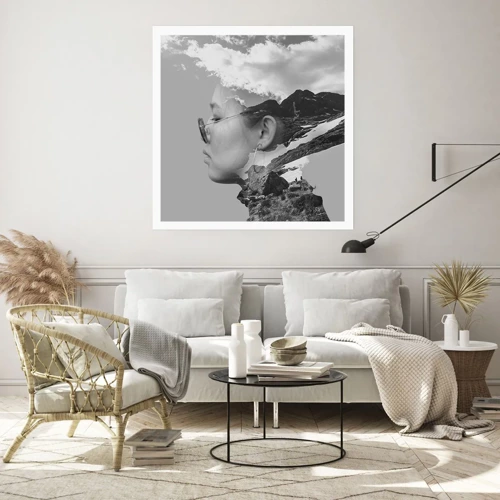 Plakát - Povznešen portrét v oblacích - 60x60 cm