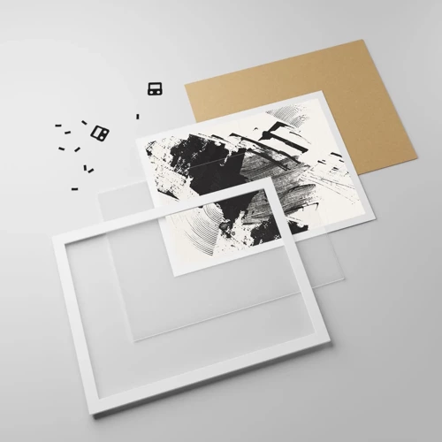Plakát v bílém rámu - Abstrakce – exprese černé - 100x70 cm