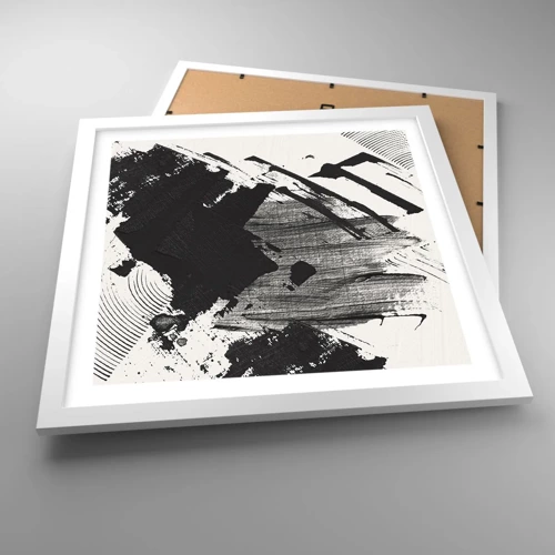 Plakát v bílém rámu - Abstrakce – exprese černé - 40x40 cm