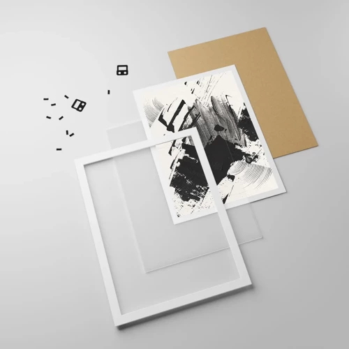 Plakát v bílém rámu - Abstrakce – exprese černé - 70x100 cm