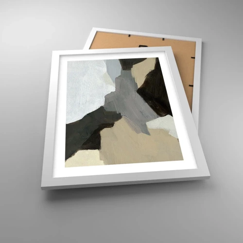 Plakát v bílém rámu - Abstrakce: křižovatka šedi - 30x40 cm