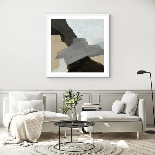 Plakát v bílém rámu - Abstrakce: křižovatka šedi - 50x50 cm