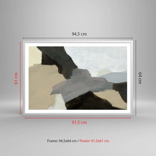 Plakát v bílém rámu - Abstrakce: křižovatka šedi - 91x61 cm
