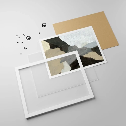 Plakát v bílém rámu - Abstrakce: křižovatka šedi - 91x61 cm