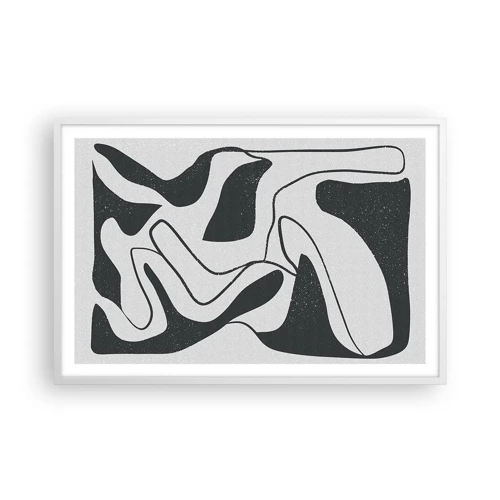 Plakát v bílém rámu - Abstraktní hra v labyrintu - 91x61 cm