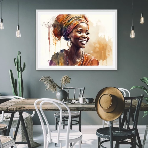 Plakát v bílém rámu - Africká královna - 100x70 cm