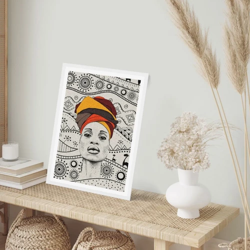 Plakát v bílém rámu - Africký portrét - 50x70 cm
