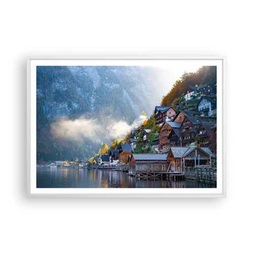 Plakát v bílém rámu - Alpská krajina - 100x70 cm