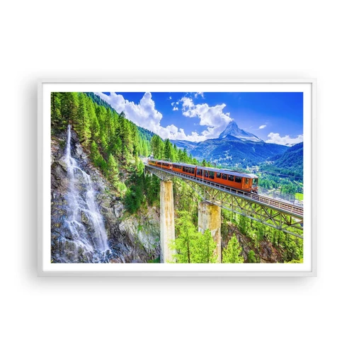 Plakát v bílém rámu - Alpská železnice - 100x70 cm