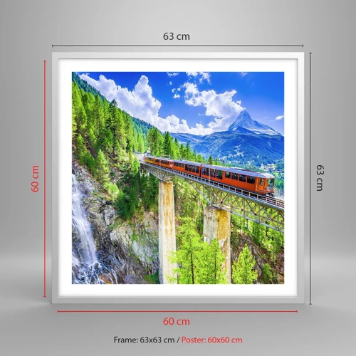 Plakát v bílém rámu - Alpská železnice - 60x60 cm