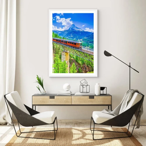 Plakát v bílém rámu - Alpská železnice - 61x91 cm
