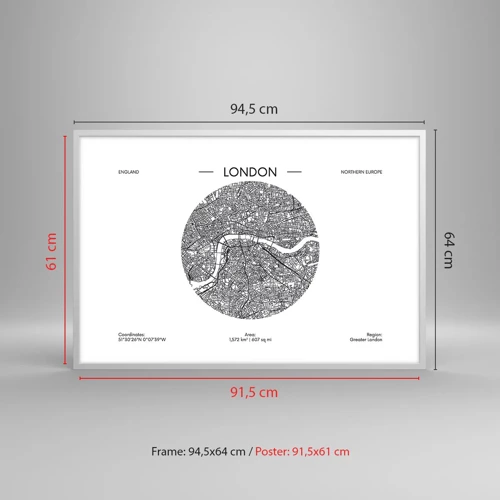 Plakát v bílém rámu - Anatomie Londýna - 91x61 cm