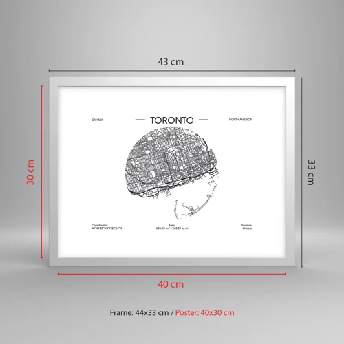 Plakát v bílém rámu - Anatomie Toronta - 40x30 cm