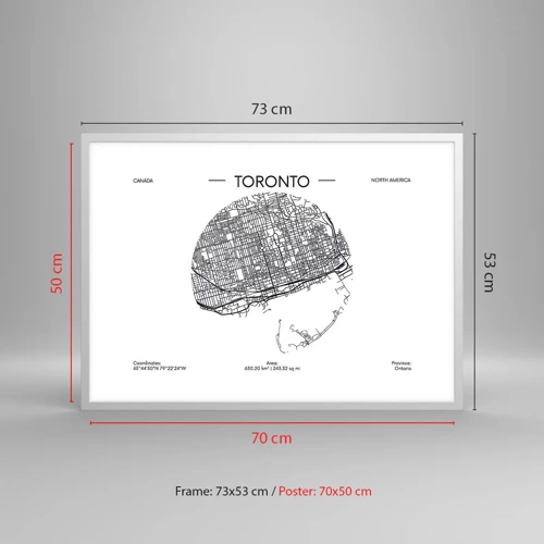 Plakát v bílém rámu - Anatomie Toronta - 70x50 cm