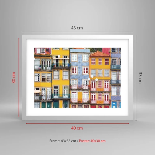 Plakát v bílém rámu - Barvy starého města - 40x30 cm