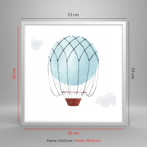 Plakát v bílém rámu - Celý v oblacích - 50x50 cm