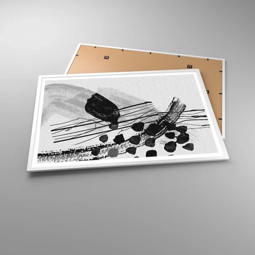 Plakát v bílém rámu - Černobílá organická abstrakce - 100x70 cm
