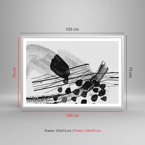 Plakát v bílém rámu - Černobílá organická abstrakce - 100x70 cm