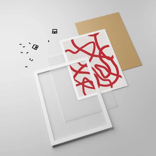 Plakát v bílém rámu - Červené na bílém - 50x70 cm