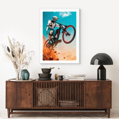 Plakát v bílém rámu - Cyklistický démon šílenství - 70x100 cm