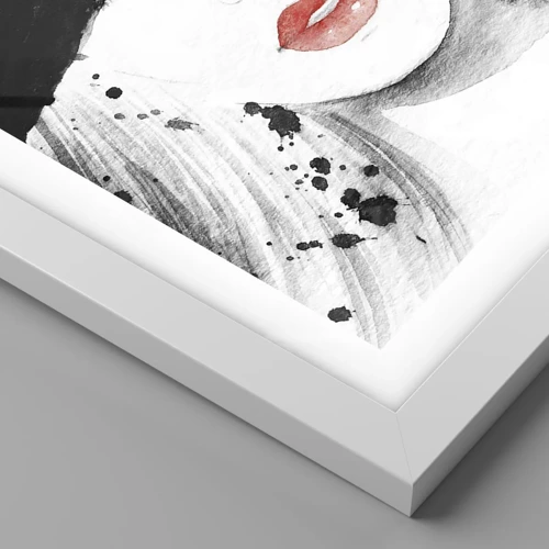 Plakát v bílém rámu - Dáma v černém - 100x70 cm