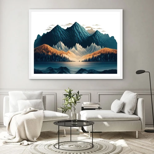 Plakát v bílém rámu - Dokonalá horská krajina - 70x50 cm