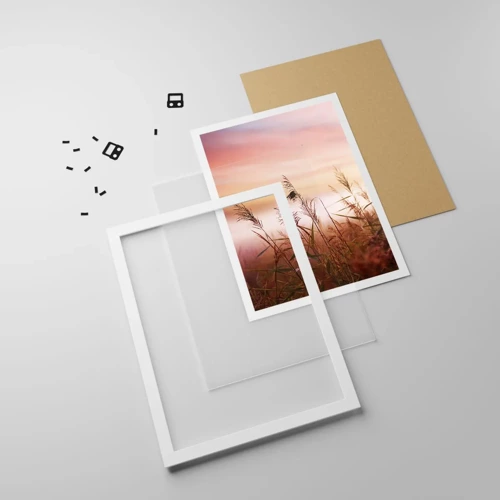 Plakát v bílém rámu - Draci, pampelišky a vítr - 40x50 cm