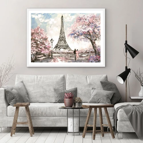 Plakát v bílém rámu - Dubnová procházka Paříží - 50x40 cm