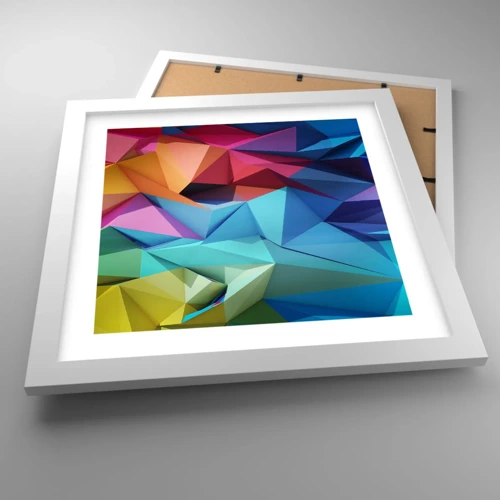 Plakát v bílém rámu - Duhové origami - 30x30 cm