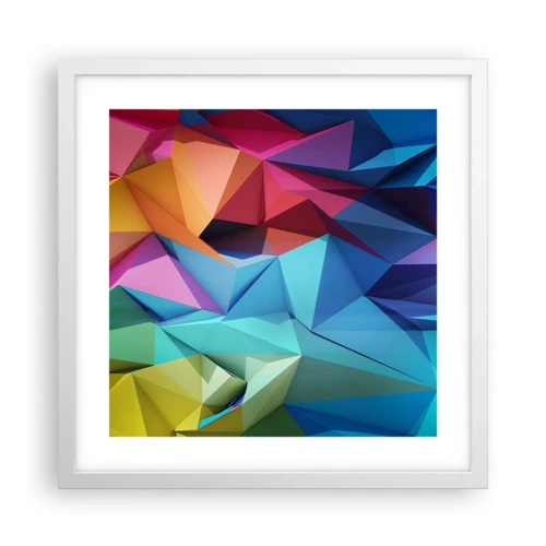 Plakát v bílém rámu - Duhové origami - 40x40 cm