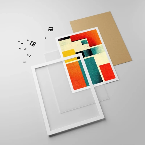 Plakát v bílém rámu - Geometrická abstrakce – dobrá energie - 40x50 cm