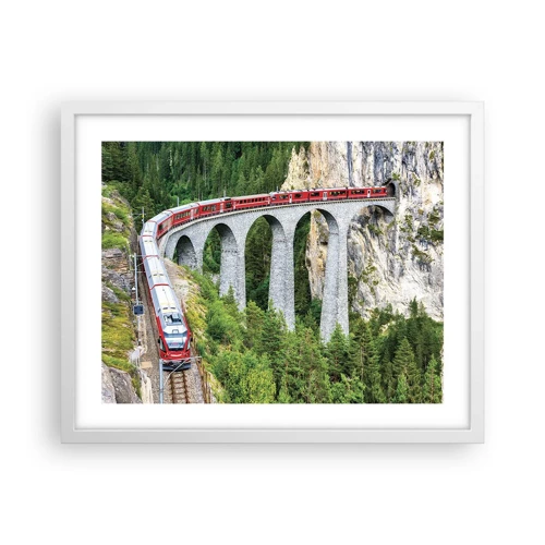 Plakát v bílém rámu - Horský výhled přímo z vlaku - 50x40 cm