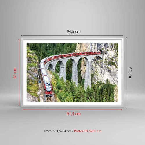 Plakát v bílém rámu - Horský výhled přímo z vlaku - 91x61 cm