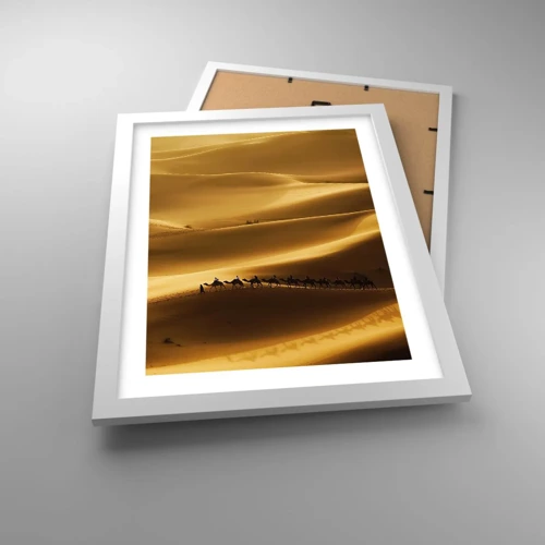Plakát v bílém rámu - Karavana na vlnách pouště - 30x40 cm