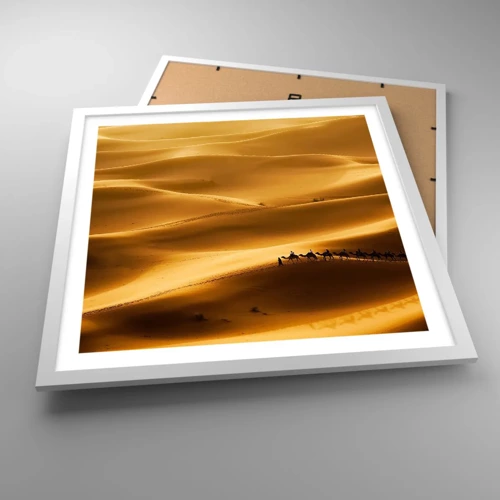 Plakát v bílém rámu - Karavana na vlnách pouště - 50x50 cm