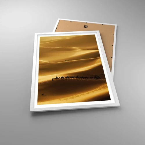 Plakát v bílém rámu - Karavana na vlnách pouště - 50x70 cm