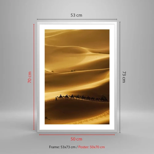 Plakát v bílém rámu - Karavana na vlnách pouště - 50x70 cm