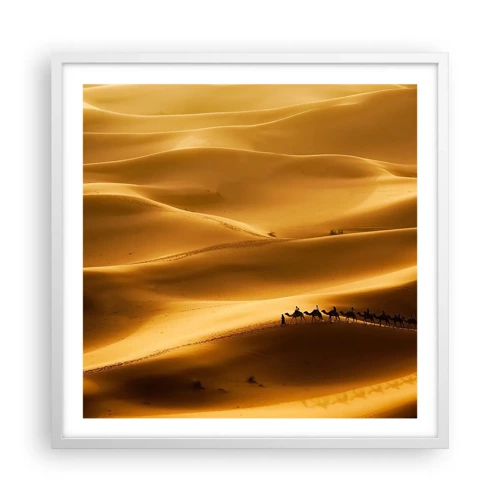 Plakát v bílém rámu - Karavana na vlnách pouště - 60x60 cm