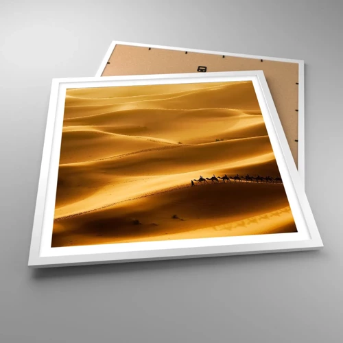 Plakát v bílém rámu - Karavana na vlnách pouště - 60x60 cm