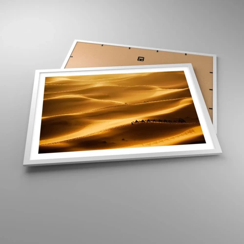 Plakát v bílém rámu - Karavana na vlnách pouště - 70x50 cm
