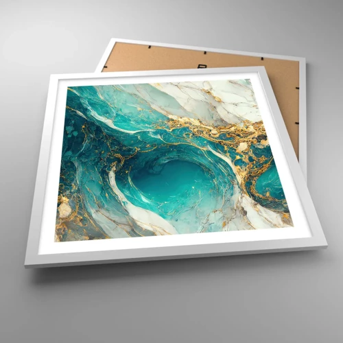 Plakát v bílém rámu - Kompozice se zlatými žilami - 50x50 cm