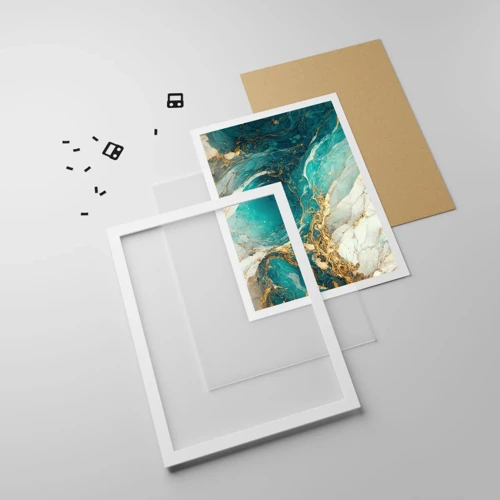 Plakát v bílém rámu - Kompozice se zlatými žilami - 50x70 cm