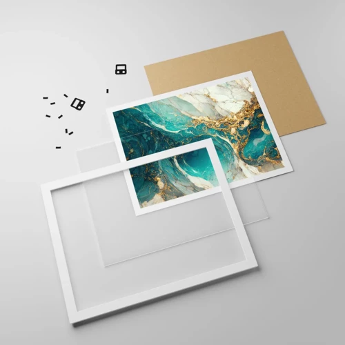 Plakát v bílém rámu - Kompozice se zlatými žilami - 70x50 cm