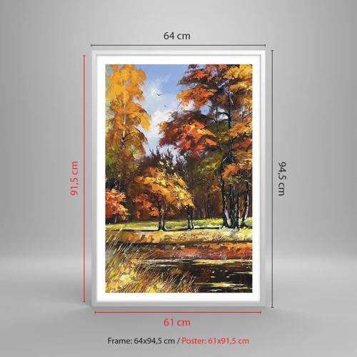 Plakát v bílém rámu - Krajinka ve zlaté a hnědé - 61x91 cm