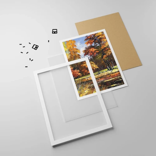 Plakát v bílém rámu - Krajinka ve zlaté a hnědé - 61x91 cm