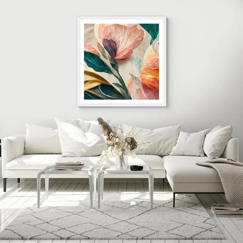 Plakát v bílém rámu - Květiny jižních ostrovů - 40x40 cm