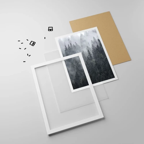 Plakát v bílém rámu - Lesní svítání - 70x100 cm