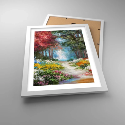 Plakát v bílém rámu - Lesní zahrada, květinový les - 30x40 cm