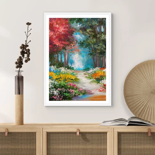 Plakát v bílém rámu - Lesní zahrada, květinový les - 30x40 cm