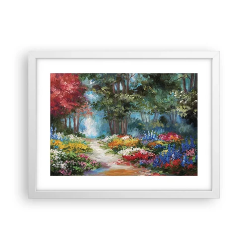 Plakát v bílém rámu - Lesní zahrada, květinový les - 40x30 cm